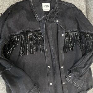 Zara black tassel jacket with rhinestones